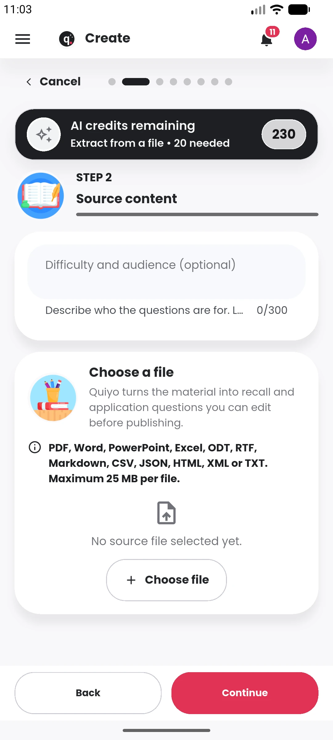 Use the material you already have in the Quiyo mobile app.