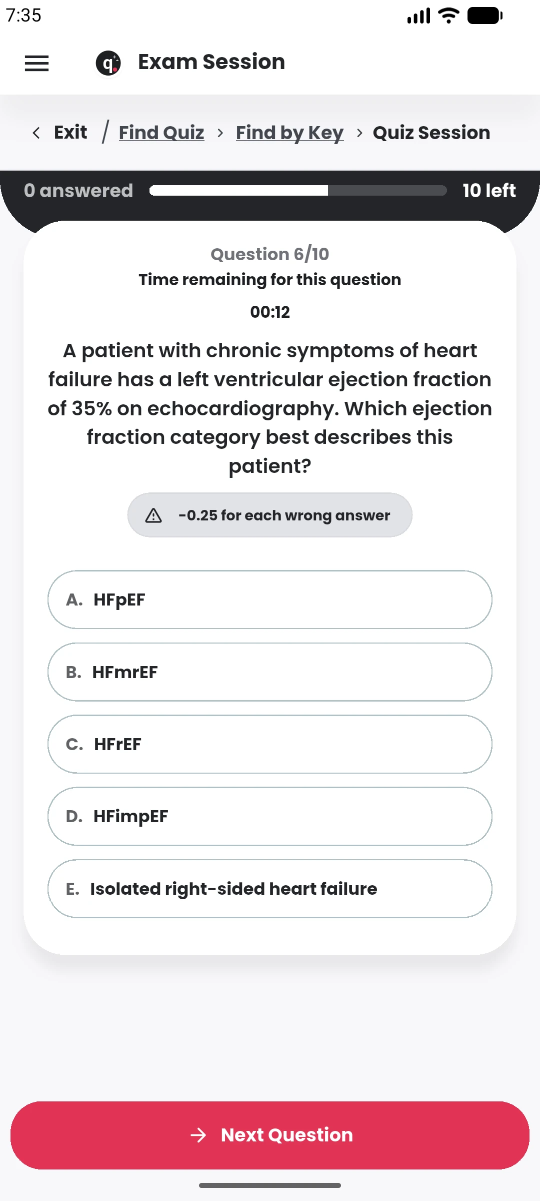 Take a focused exam in the Quiyo mobile app.